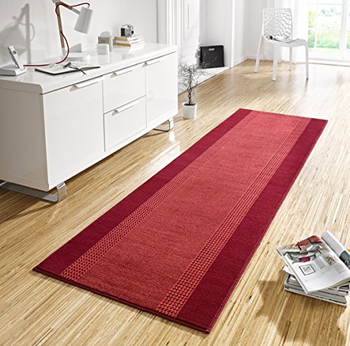 Hanse Home Teppich Läufer Band 80x250cm – Teppichläufer Weicher Kurzflor Teppich Modernes Design Läufer für Flur, Schlafzimmer, Kinderzimmer, Badezimmer, Wohnzimmer, Küche Dekoläufer – Rot von Hanse Home