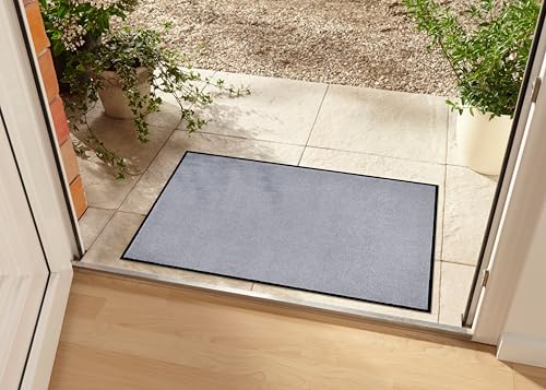 Hanse Home Waschbare In- & Outdoor Fußmatte Uni einfarbig Fußabtreter Schmutzfangmatte Türmatte Schmutzfänger Eingangsteppich Anti-Rutsch Größen, 60x80 cm, Silbergrau von Hanse Home