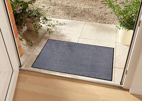 Hanse Home Waschbare In- & Outdoor Fußmatte Uni einfarbig Fußabtreter Schmutzfangmatte Türmatte Schmutzfänger Eingangsteppich Anti-Rutsch Größen, 80x120 cm, Grau von Hanse Home