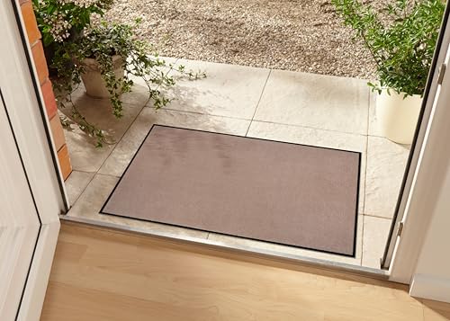 Hanse Home Waschbare In- & Outdoor Fußmatte Uni einfarbig Fußabtreter Schmutzfangmatte Türmatte Schmutzfänger Eingangsteppich Anti-Rutsch Größen, 90x150 cm, Beige von Hanse Home