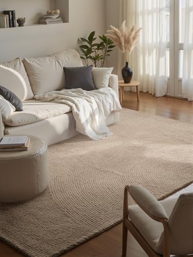 Hanse Home Wollteppich Eleni - Natur Wohnzimmerteppich - Handgetuftet - Hygge Skandi, Boho Teppich Wolle für Wohnzimmer, Schlafzimmer, Esszimmer, Flur - Hellbeige, 200x300cm von Hanse Home