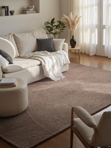 Hanse Home Wollteppich Eleni - Natur Wohnzimmerteppich - Handgetuftet - Hygge Skandi, Boho Teppich Wolle für Wohnzimmer, Schlafzimmer, Esszimmer, Flur - Taupe, 160x230cm von Hanse Home