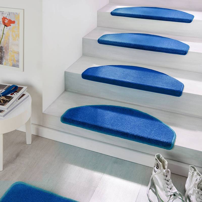 home24 Stufenmatten Fancy 15er-Set 23 x 65cm Blau/Dunkelblau von home24