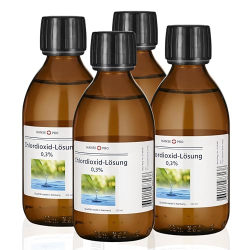 Chlordioxid-Lösung 0,3%, 250 ml I CDL I CDs I Fertiglösung I zur Trinkwasser-Desinfektion I ideal auch für unterwegs beim Wandern, beim Camping oder im Urlaub (4 x 250ml) von Hanse Pro