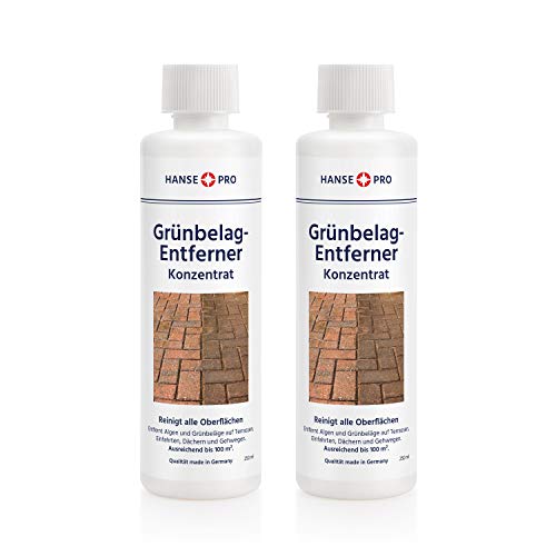 HANSE PRO Grünbelag-Entferner I Konzentrat I universell einsetzbar I Algen-Entferner I Steinplatten-Reiniger I Fassaden-Reiniger (2 x 250 ml) I ausreichend für bis zu 200 qm² von Hanse Pro