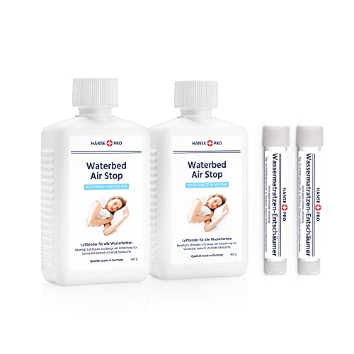 Hanse Pro Luftbinder-Set für Wasserbetten, 2 x 250 ml Air Stop, 2 x 15 ml Wasserbetten-Entschäumer I Pflege I Luft-Binder I Luft-Löser I beseitigt Luft-Geräusche im Wasserbett I Bubble Stop von Hanse Pro