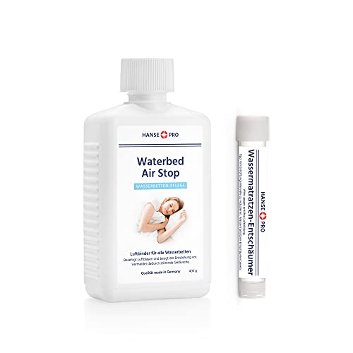 Hanse Pro Luftbinder-Set für Wasserbetten: 1 x 250 ml Air Stop, 1 x 15 ml Wasserbetten-Entschäumer I Pflege I Luft-Binder I Luft-Löser I beseitigt Luft-Geräusche im Wasserbett I Bubble Stop Hanse Pro Luftbinder-Set für Wasserbetten: 1 x 250 ml Air Stop, 1 x 15 ml Wasserbetten-Entschäumer I Pflege I Luft-Binder I Luft-Löser I beseitigt Luft-Geräusche im Wasserbett I Bubble Stop von Hanse Pro