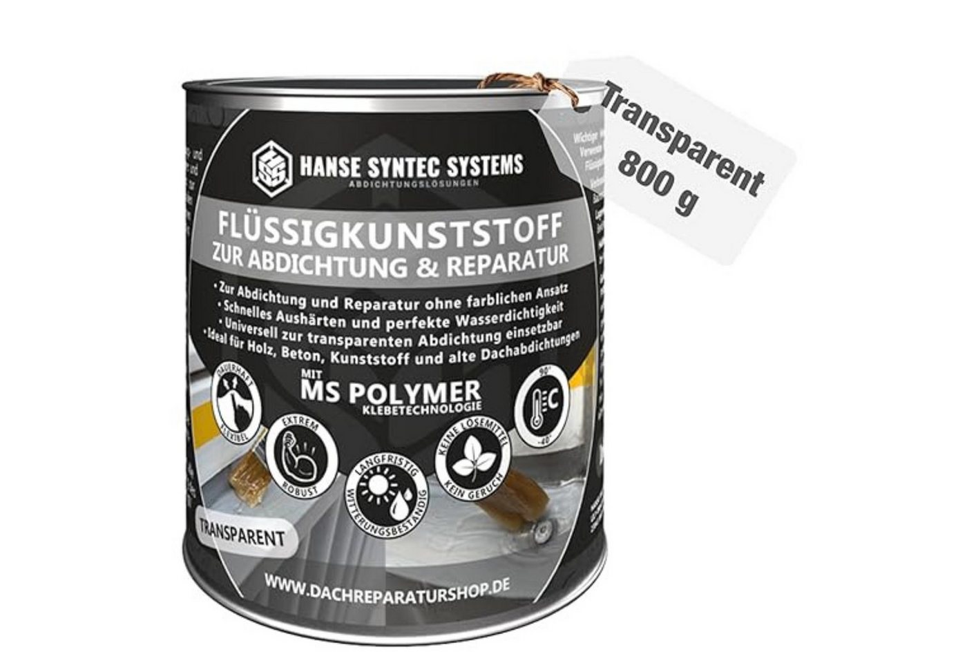 Hanse Syntec Systems Dichtstoff HSS Flüssigkunststoff Transparent für Abdichtung & Reparatur, Gebrauchsfertig, (1-tlg), kein Vergilben, 100% Transparent, Silikonfrei von Hanse Syntec Systems