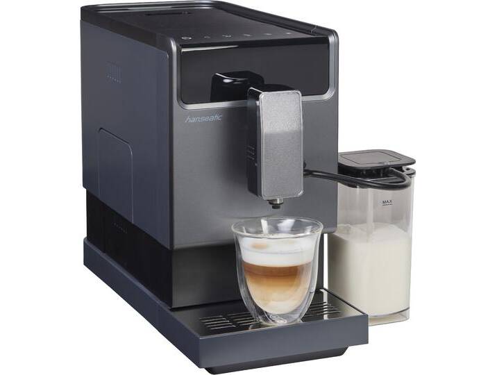 HANSEATIC Kaffeevollautomat HACM121470ST , schwarz (silber, schwarz), B:18cm H:40cm T:32cm, Kaffeevollautomaten, magnetisch, abnehmbare Tassenabstellfläche, zwei separate Milchtanks von Hanseatic