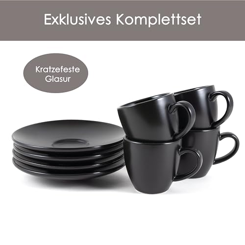 Hanseküche Espressotassen Set aus Steingut – Hochwertiges 4er Set, handgefertigt & dickwandig, Steingut Espresso Tassen mit Unterassen (Schwarz, 75ml) von Hanseküche