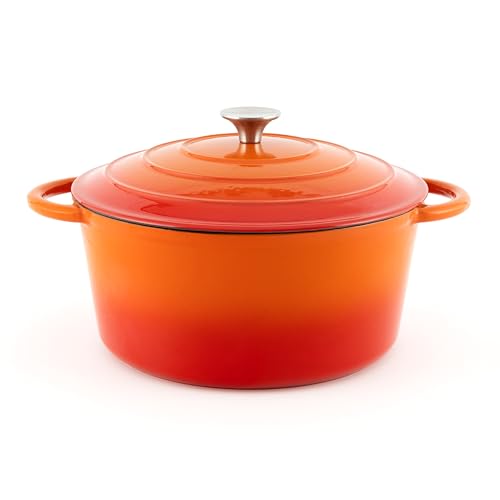 Hanseküche Gusseisen Topf emailliert 26 cm 4,7 l – Hochwertiger Topf zum Brot backen, Bräter mit Deckel, Kochtopf, Bratentopf, Schmortopf (Orange) von Hanseküche