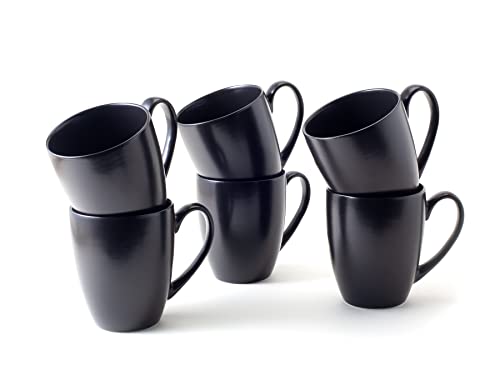 Hanseküche Kaffeebecher Set Groß – Kaffeetassen aus hochwertiger und massiver Keramik, große Henkel, große Becher (Schwarz, 6er Set) von Hanseküche