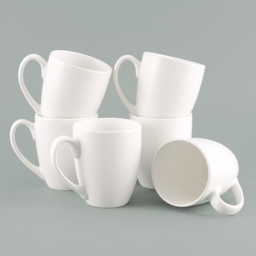 Hanseküche Kaffeebecher Set Groß – Kaffeetassen aus hochwertiger und massiver Keramik, große Henkel, große Becher (Weiß, 6er Set) von Hanseküche