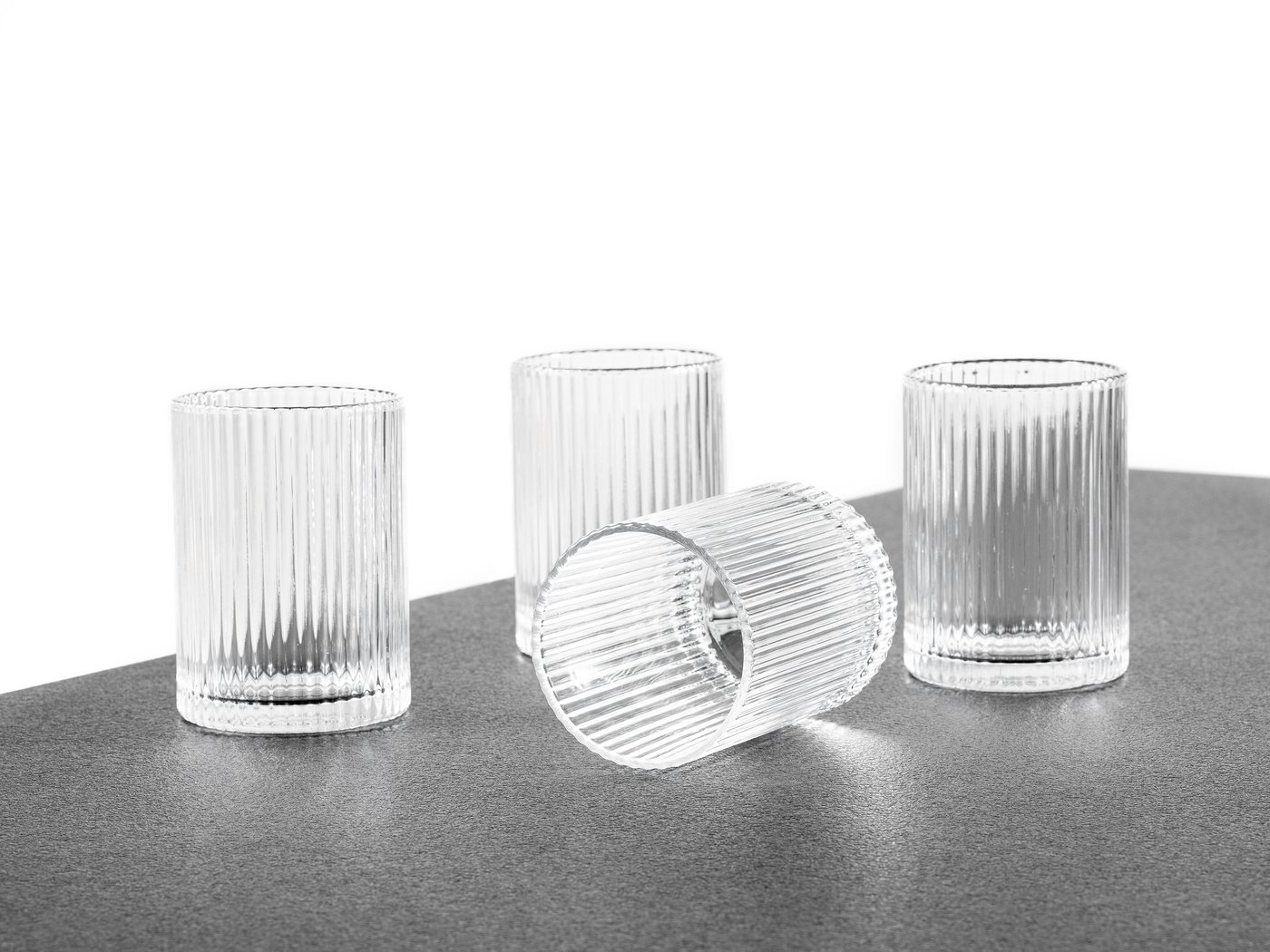 Hanseküche Longdrinkglas Gläser 4er Set geriffelt, Glas, Spülmaschinenfest, Edles Design von Hanseküche