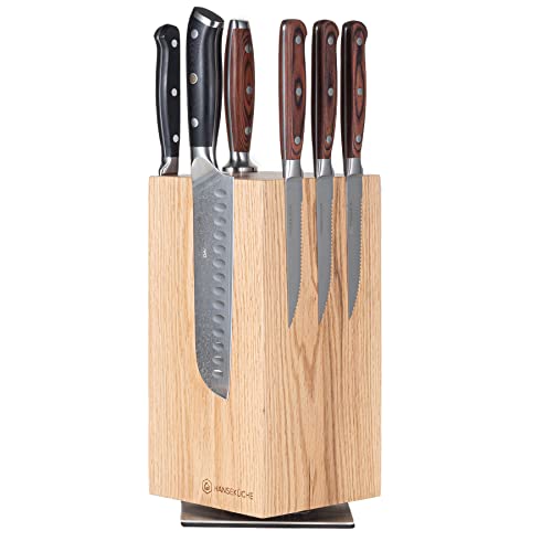 Hanseküche Messerblock - Messerhalter ohne Messer aus Holz Messerbrett (Akazie Braun Metallboden, Rotierend) von Hanseküche