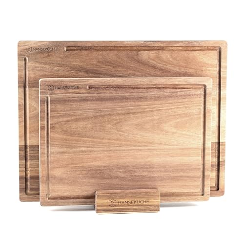 Hanseküche Schneidebrett Set – Hochwertige Schneidebretter – Holzbrett Küche groß mit Saftrille, Küchenbrett, massives Schneidbrett (Akazie, 2er Set) von Hanseküche