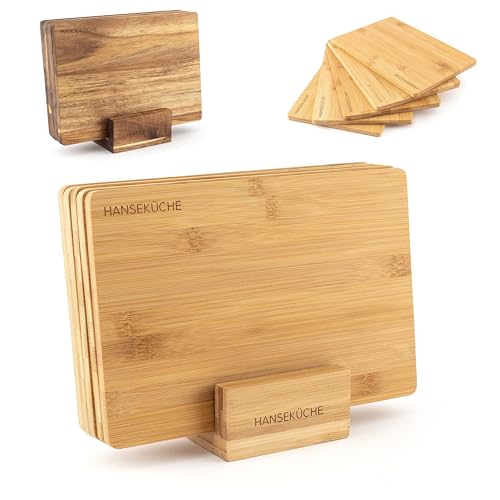 Hanseküche Schneidebrett Set – Hochwertige Schneidebretter – Holzbrett Küche groß mit Saftrille, Küchenbrett, massives Schneidbrett (Bambus, 5er Set) von Hanseküche