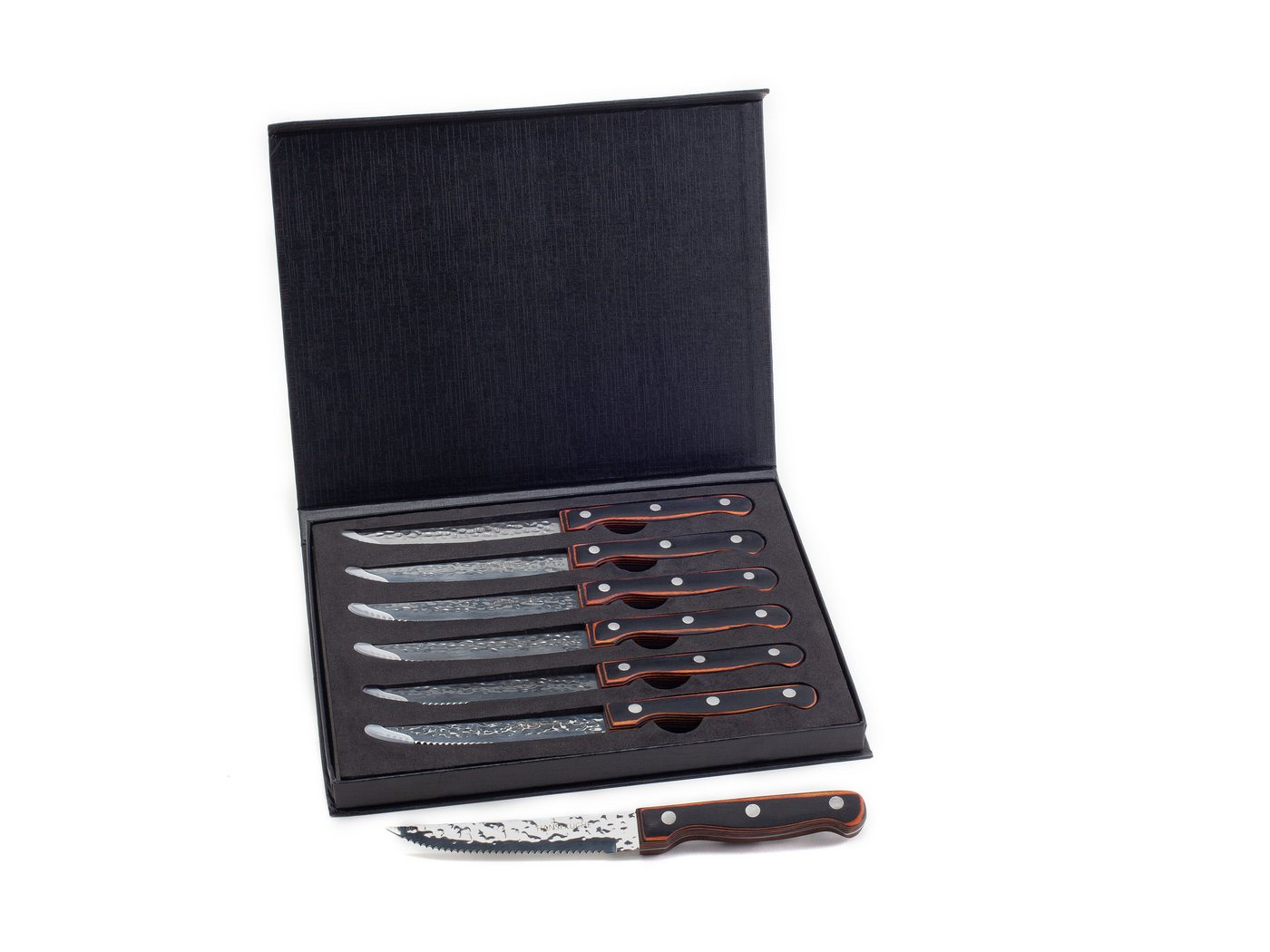 Hanseküche Steakmesser Steakmesser 6er Set – mit Holzgriff (Orange-Schwarz) (6 Stück), Modernes Design, Geschenkbox von Hanseküche