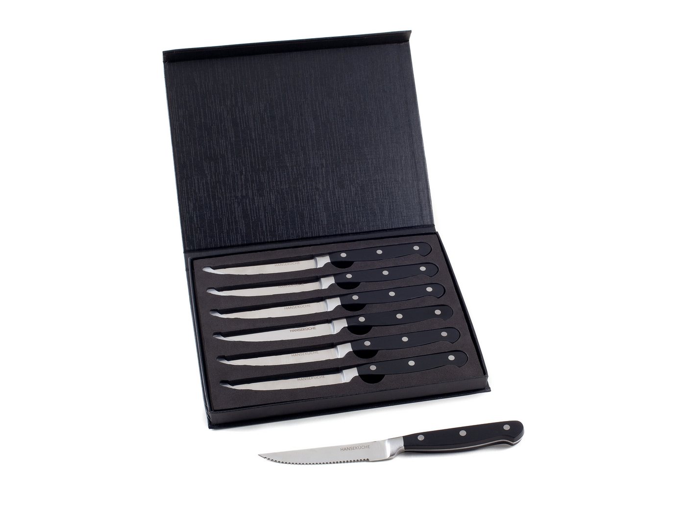 Hanseküche Steakmesser Steakmesser 6er Set – mit Holzgriff (Schwarz) (6 Stück), Modernes Design, Geschenkbox von Hanseküche