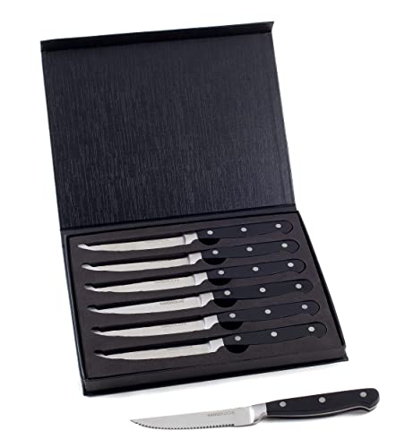 Hanseküche Steakmesser Set – 6x Hochwertige Steakmesser mit Holzgriff – Edles Besteck Set aus rostfreiem Spezialklingenstahl mit Wellenschliff und Geschenkbox (Schwarz) von Hanseküche