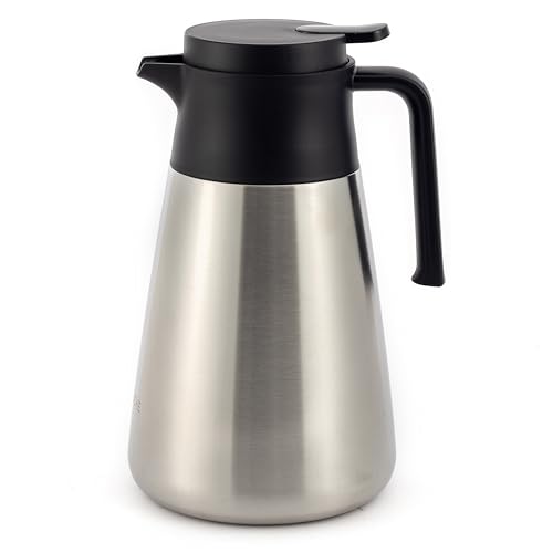 Hanseküche Thermoskanne (1,5L) aus hochwertigem 304 Edelstahl - Isolierkanne, Kaffekanne mit edler Holzoptik (Silber, Oval) von Hanseküche