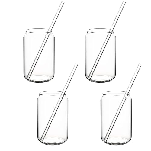 Hanseküche Trinkgläser Set mit Glasstrohhalm [4x 450ml] – Perfekt für Eiskaffee, Wasser und Cocktails – Longdrinkgläser, Eiskaffee- und Kaffeegläser Set – Iced Coffee und Matcha Glas (450ml) von Hanseküche
