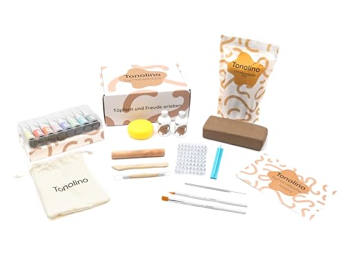 Tonolino - DIY Kreativset für Erwachsene | Töpferset mit Pastell-Acrylfarben, Werkzeugen & 2 kg lufttrocknendem Ton | Ideal für Zuhause | Töpfern ohne Brennen | Pottery Kit Tonolino - DIY Kreativset für Erwachsene | Töpferset mit Pastell-Acrylfarben, Werkzeugen & 2 kg lufttrocknendem Ton | Ideal für Zuhause | Töpfern ohne Brennen | Pottery Kit von Hanseküche