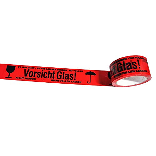 12 Rollen 48mm x 66m Klebeband Packband Paketband Paketklebeband rot "Vorsicht Glas" von Hansepack24