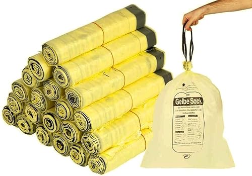 90L Gelbe Säcke Gelber Sack DSD Müllbeutel Recycling Müllsack mit Zugband Neu (10 Rollen) von Hansepack24