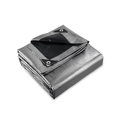 Abdeckplane Plane Ösen Holzplane Gewebeplane Bootsplane Garten Holz wasserabweisend UV Schutz 260g/m² Silber grau schwarz (4x8m) von Hansepack24