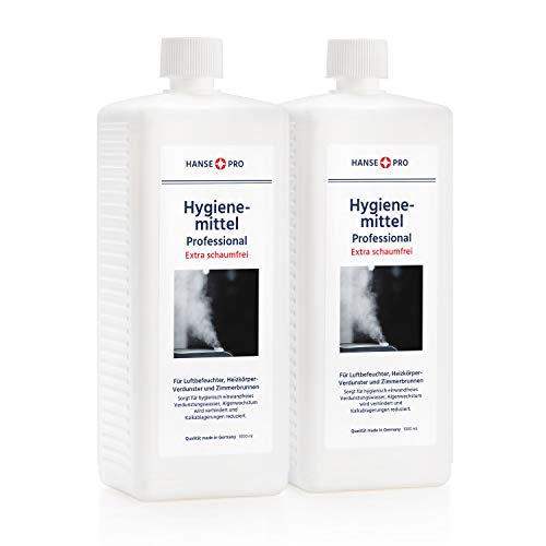 HansePro Hygienemittel Professional, 2 x 1000 ml I Für Luftbefeuchter, Luftreiniger, Luftwäscher, Heizkörper-Verdunster, Zimmerbrunnen I hält Verdunstwasser hygienisch einwandfrei I Extra schaumfrei von Hanse Pro