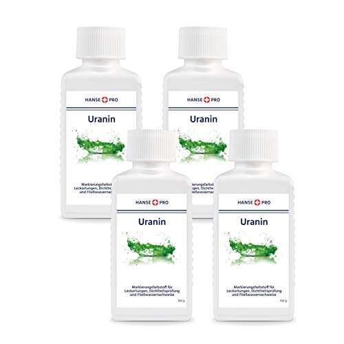 Hanse Pro Uranin, 4 x 100 g I Markierungsfarbstoff I Leckortung I Leckageortung I Dichtheitsprüfung I Wasserfärbemittel I Färbemittel I Pulver I Fluorescein von Hanse Pro