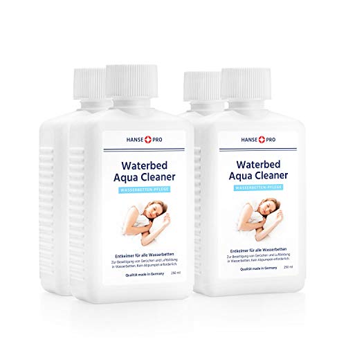 Hanse Pro Waterbed Aqua Cleaner, 4 x 250 ml I Wasserbett-Entkeimer I Wasserbetten-Pflege I für alle Wasserbetten geeignet I Wasser-Entkeimer I gegen Blasenbildung und Gerüche von Hanse Pro