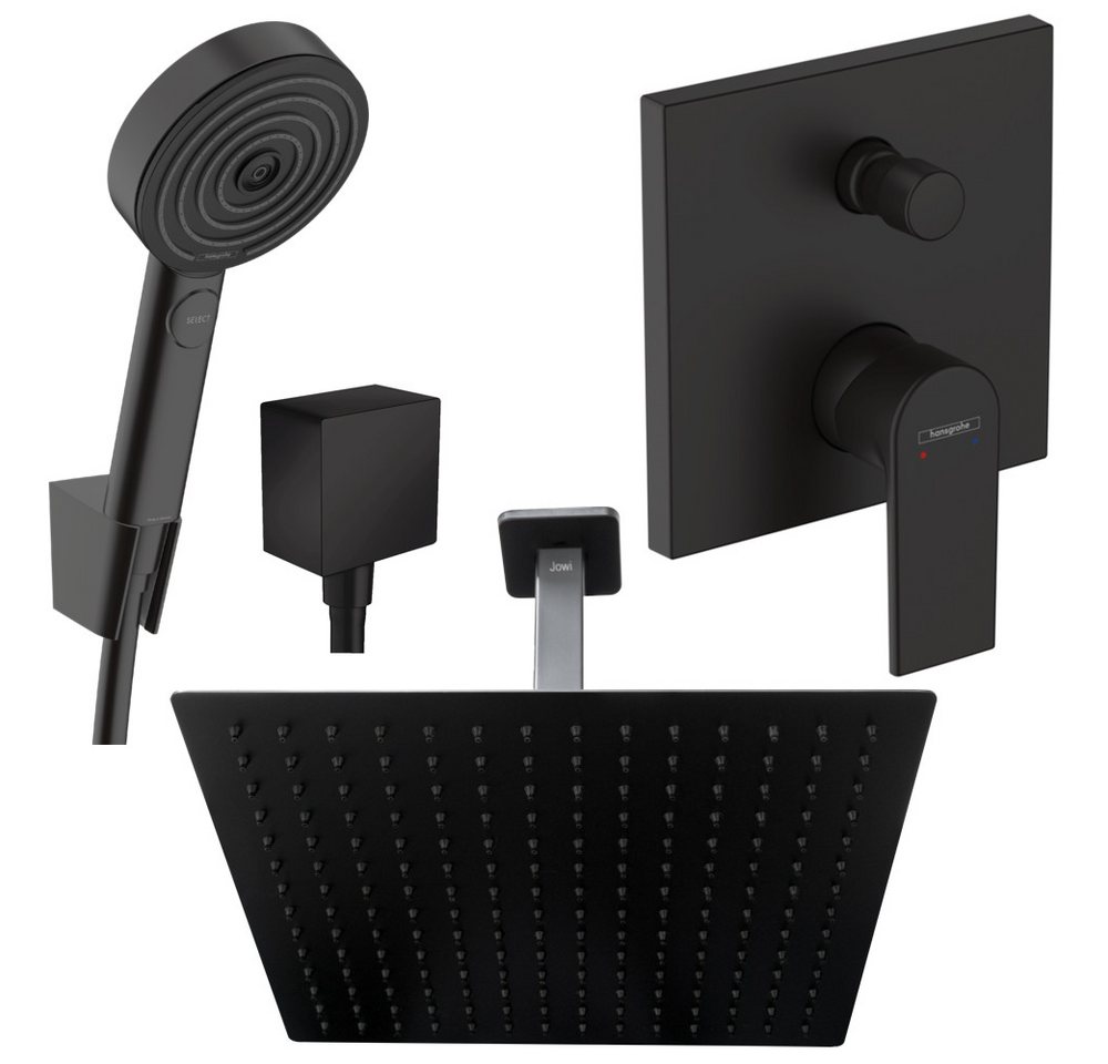 Hansgrohe und Jowi Duscharmatur Duscharmatur Vernis Schwarz Unterputz Kopfbrause mit Deckenanschluss (Unterputz-Duschsystem, Set) Mattschwarz von Hansgrohe und Jowi