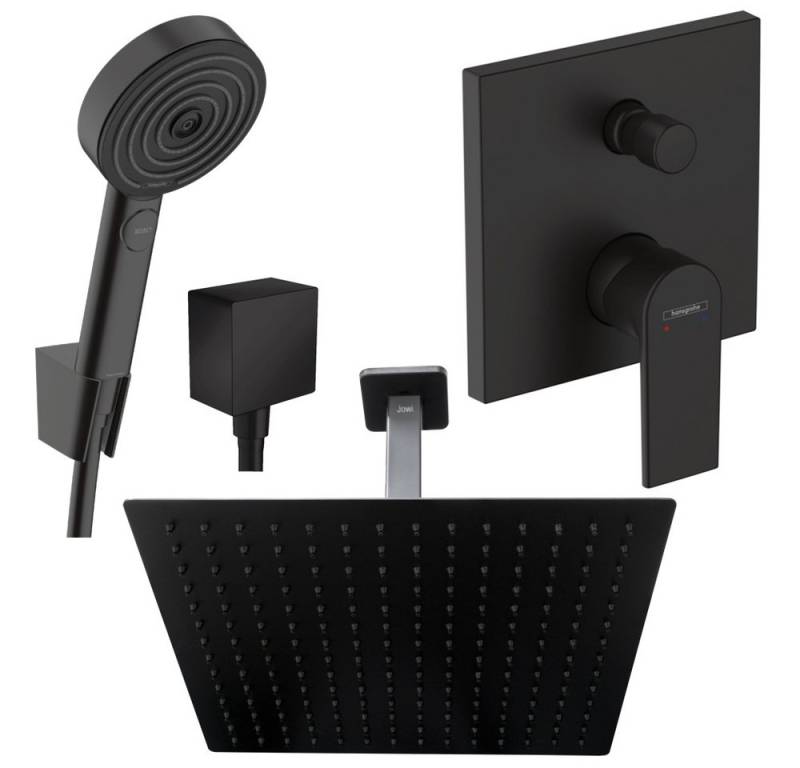 Hansgrohe und Jowi Duscharmatur Duscharmatur Vernis Schwarz Unterputz Kopfbrause mit Deckenanschluss (Unterputz-Duschsystem, Set) Mattschwarz von Hansgrohe und Jowi