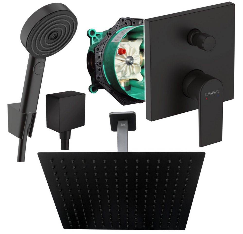 Hansgrohe und Jowi Duscharmatur Duscharmatur Vernis Schwarz Unterputz Kopfbrause mit Deckenanschluss (Unterputz-Duschsystem, Set) Mattschwarz von Hansgrohe und Jowi