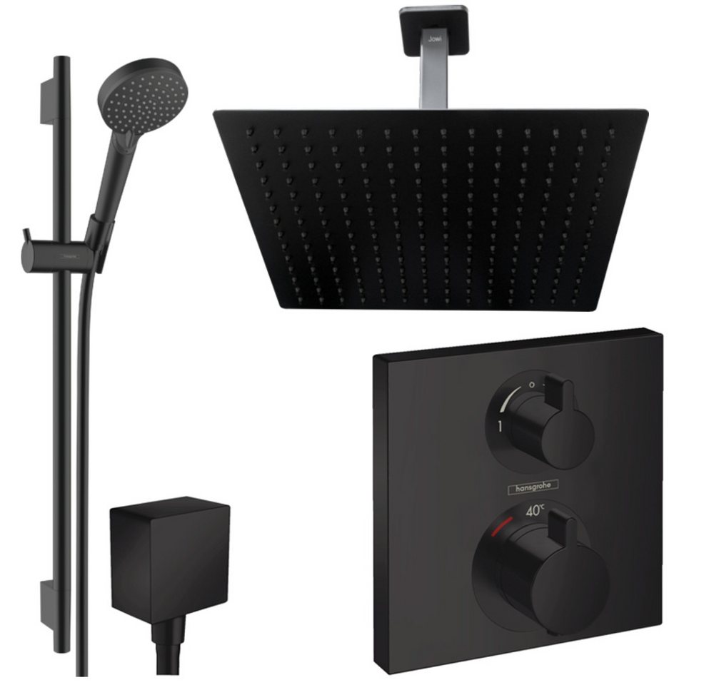 Hansgrohe und Jowi Duscharmatur Ecostat Square Unterputz Duschsystem, Schwarz, Deckenanschluss (Unterputz-Duschsystem) Mattschwarz, Thermostat von Hansgrohe und Jowi