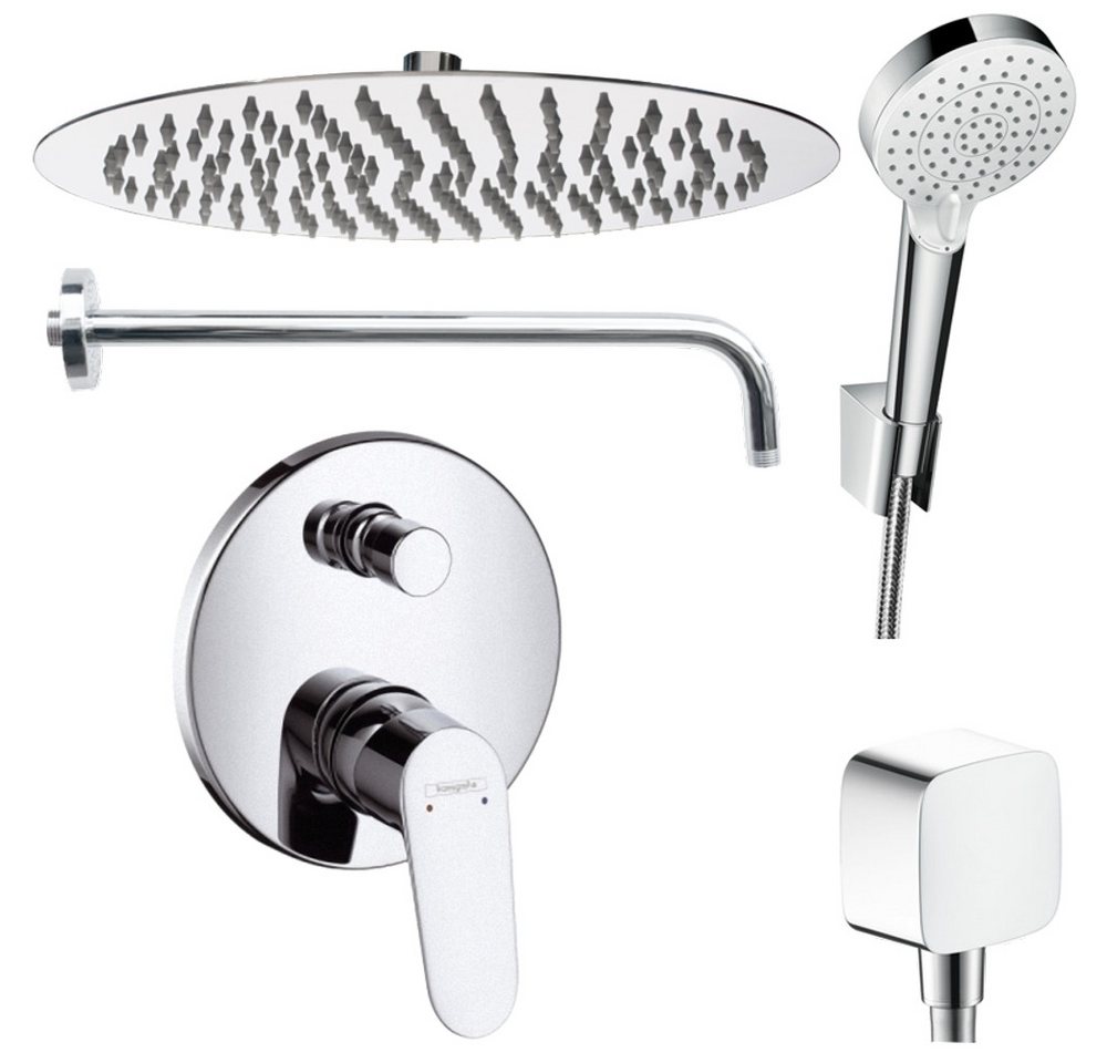 Hansgrohe und Jowi Duscharmatur Focus Unterputz Duschsystem, Regendusche runde Kopfbrause 300mm (Unterputz-Duschsystem, Set) Kopfbrause und Brausearm aus Edelstahl von Hansgrohe und Jowi
