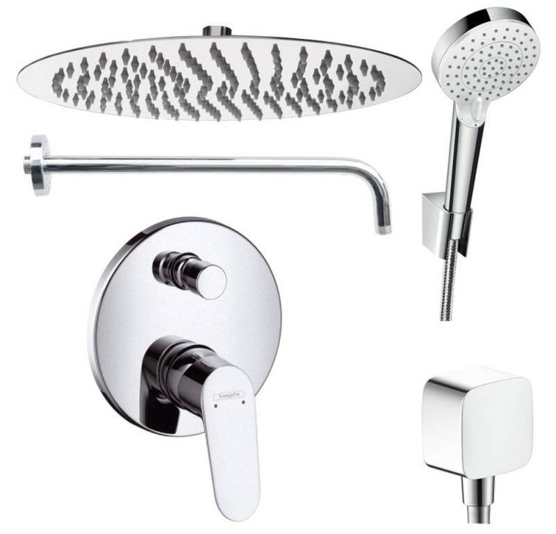 Hansgrohe und Jowi Duscharmatur Focus Unterputz Duschsystem, Regendusche runde Kopfbrause 300mm (Unterputz-Duschsystem, Set) Kopfbrause und Brausearm aus Edelstahl von Hansgrohe und Jowi