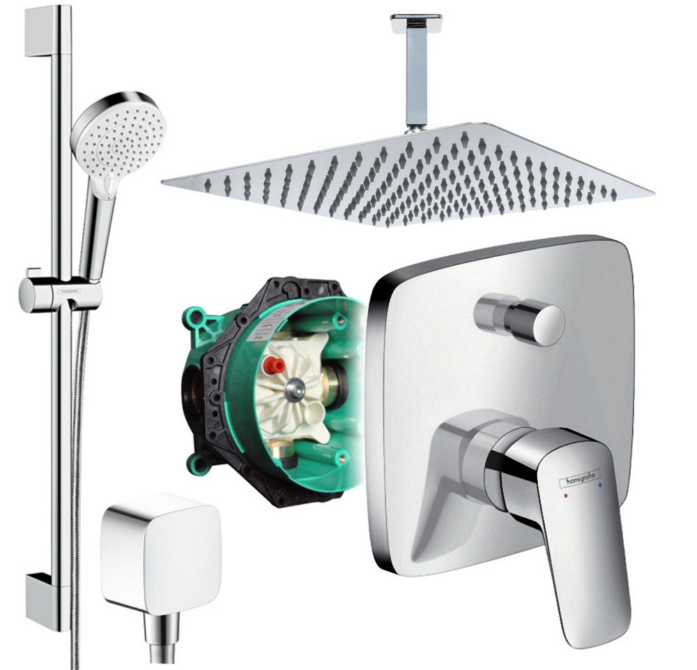 Hansgrohe und Jowi Duscharmatur Logis, Unterputz Duschsystem, Regendusche mit Deckenanschluss (Unterputz-Duschsystem, Set) Kopfbrause und Deckenanschluss aus Edelstahl von Hansgrohe und Jowi