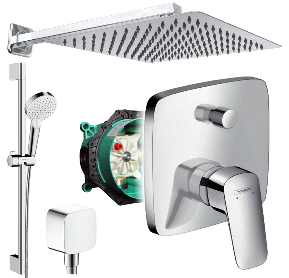 Hansgrohe und Jowi Duscharmatur Logis Unterputz Duschsystem mit Kopfbrause, Regendusche (Unterputz-Duschsystem, Set) mit Brausestange, 650mm von Hansgrohe und Jowi