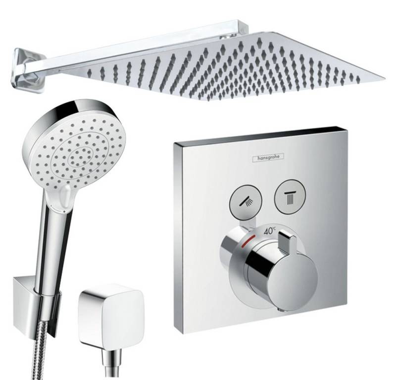 Hansgrohe und Jowi Duscharmatur ShowerSelect Thermostat, Unterputz Duschsystem mit Kopfbrause (Unterputz-Duschsystem, Set) Thermostat, Kopfbrause und Brausearm aus Edelstahl von Hansgrohe und Jowi