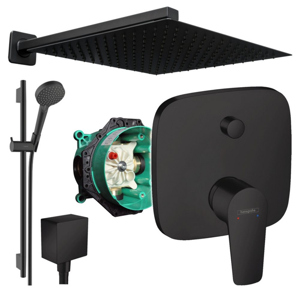 Hansgrohe und Jowi Duscharmatur Talis E, Unterputz Duschsystem mit Kopfbrause, Schwarz (Unterputz-Duschsystem, Set) Mattschwarz von Hansgrohe und Jowi