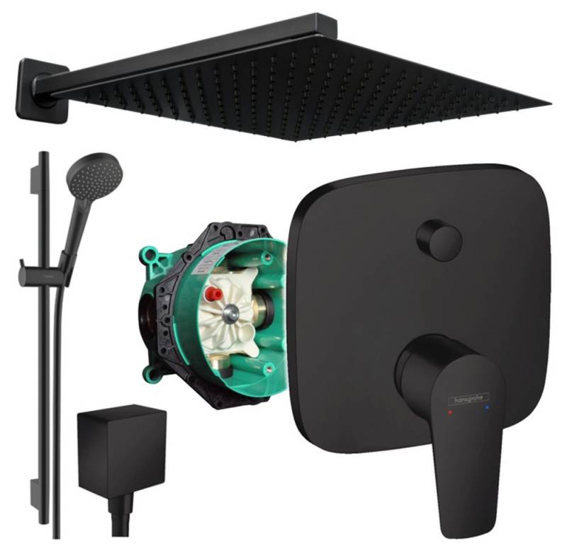 Hansgrohe und Jowi Duscharmatur Talis E, Unterputz Duschsystem mit Kopfbrause, Schwarz (Unterputz-Duschsystem, Set) Mattschwarz von Hansgrohe und Jowi