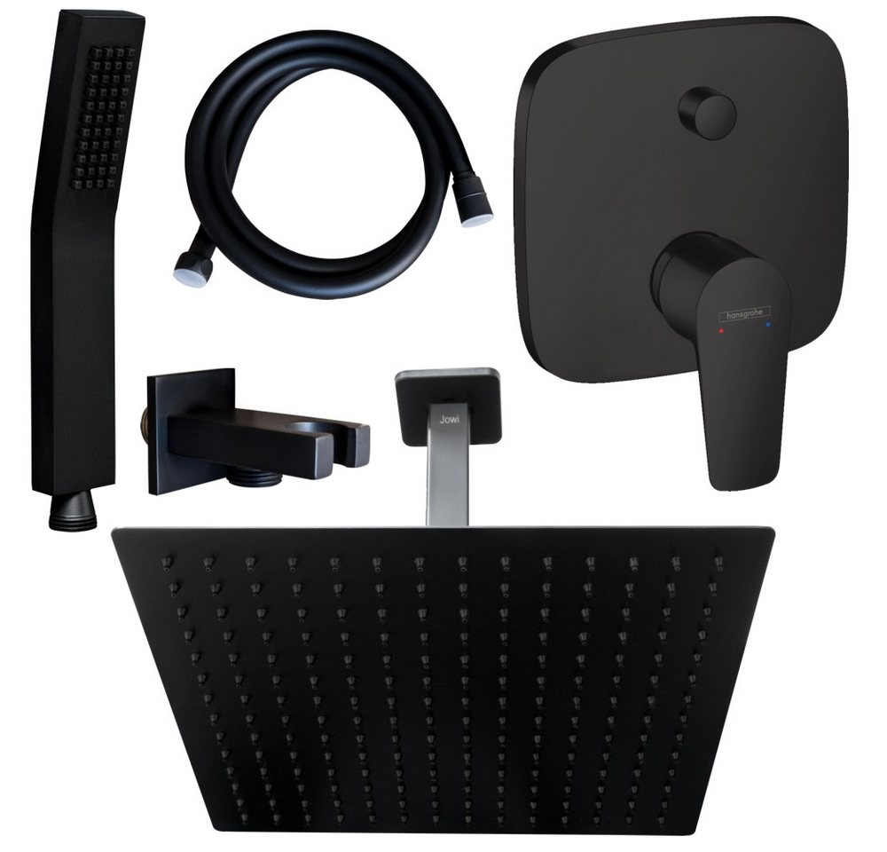 Hansgrohe und Jowi Duscharmatur Talis E Schwarz Unterputz Regendusche Kopfbrause Deckenanschluss (Unterputz-Duschsystem, Set) Mattschwarz von Hansgrohe und Jowi