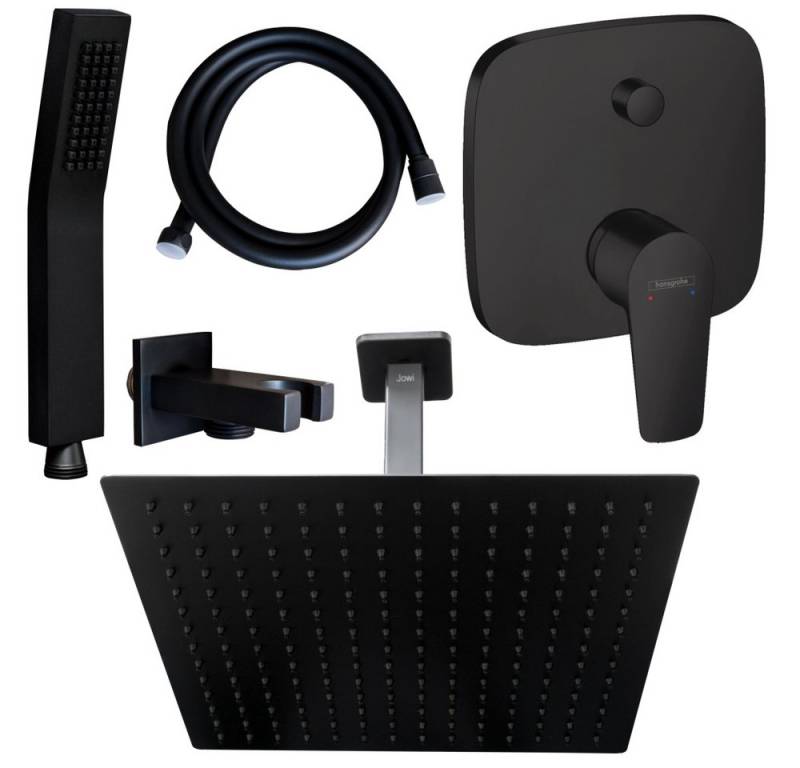 Hansgrohe und Jowi Duscharmatur Talis E Schwarz Unterputz Regendusche Kopfbrause Deckenanschluss (Unterputz-Duschsystem, Set) Mattschwarz von Hansgrohe und Jowi
