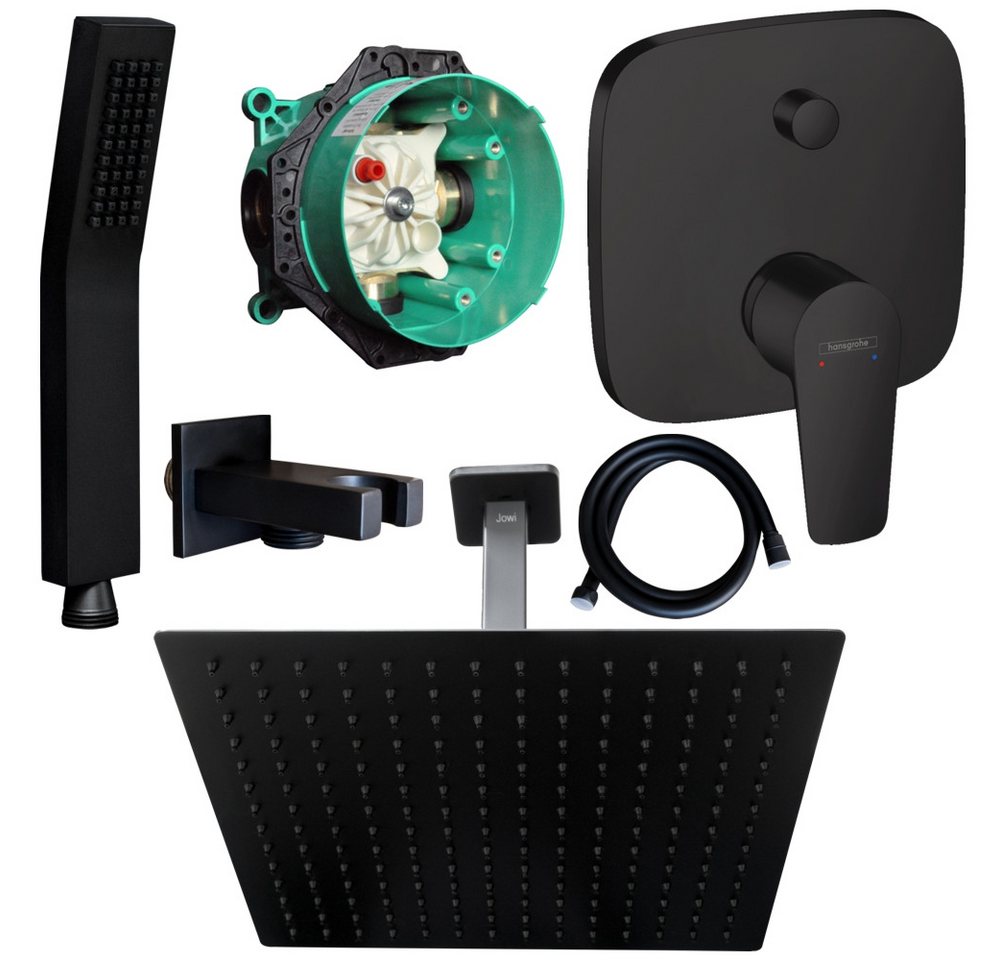 Hansgrohe und Jowi Duscharmatur Talis E Schwarz Unterputz Regendusche Kopfbrause Deckenanschluss (Unterputz-Duschsystem, Set) Mattschwarz von Hansgrohe und Jowi