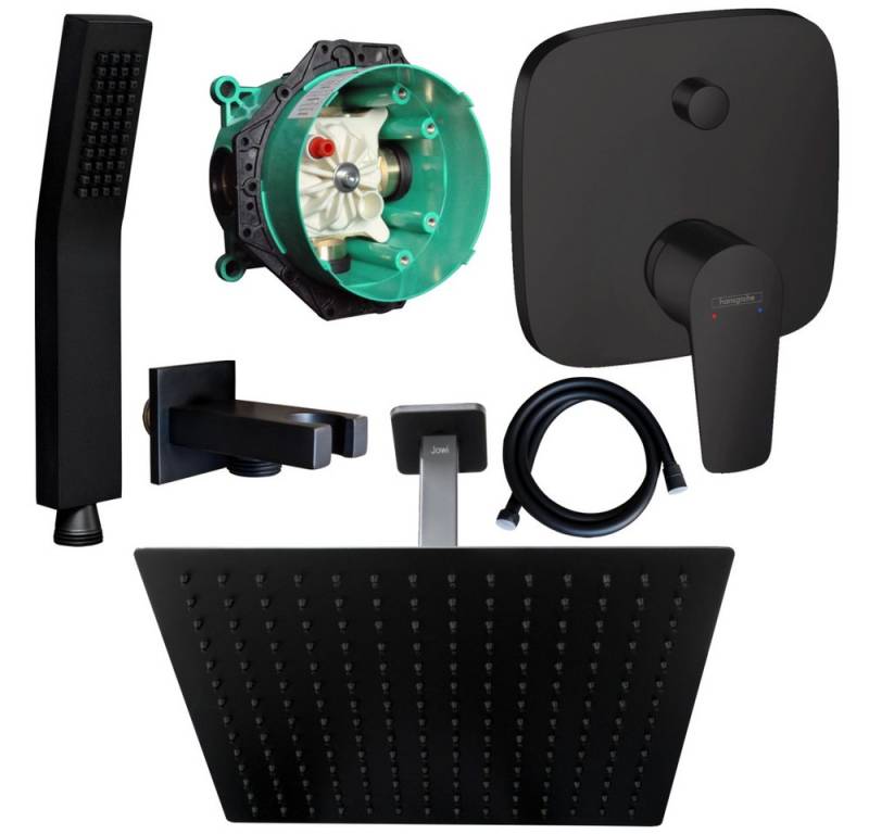 Hansgrohe und Jowi Duscharmatur Talis E Schwarz Unterputz Regendusche Kopfbrause Deckenanschluss (Unterputz-Duschsystem, Set) Mattschwarz von Hansgrohe und Jowi