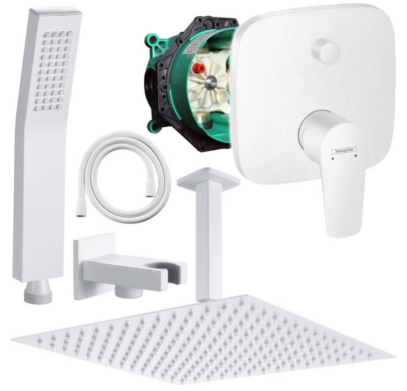 Hansgrohe und Jowi Duscharmatur Talis E Unterputz Duschsystem Weiß/Weiß Regendusche, Deckenanschluss (Unterputz-Duschsystem) Mattweiß von Hansgrohe und Jowi