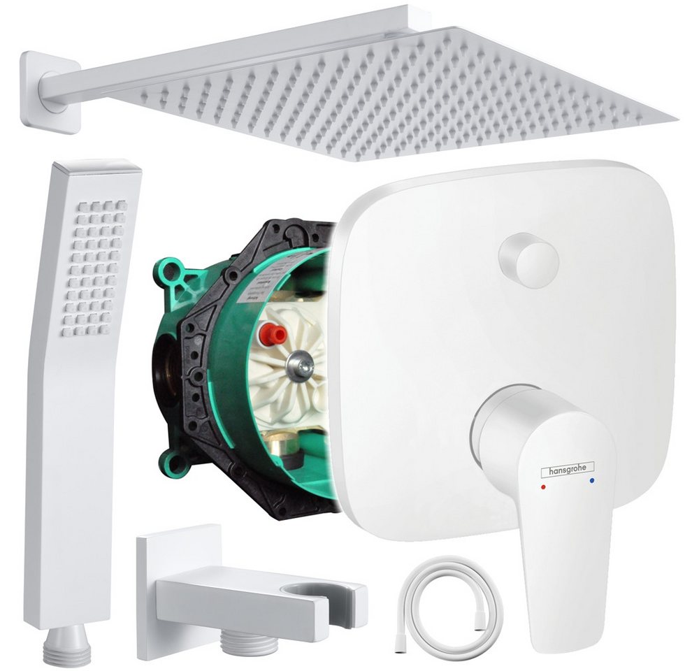 Hansgrohe und Jowi Duscharmatur Talis E Unterputz Duschsystem Weiß/Weiß Regendusche (Unterputz-Duschsystem, Set) Mattweiß, Farbe der Düsen: Weiß von Hansgrohe und Jowi